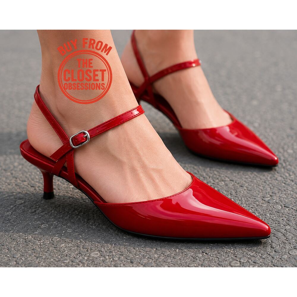 LAST ONE! ZARA Red Patent Slingback Heels NWT – Pointed Toe Kitten Heels